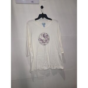 Womens Liz & Me Sport 3/4 sleeve blouse, purple/gray design, size 14/16W